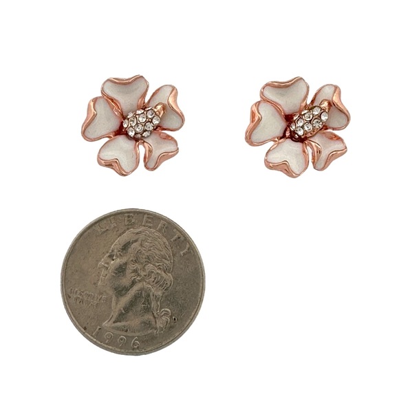 Flower Stud Earrings - Vintage Inspired White and Rose Gold Earrings - Picture 3 of 3